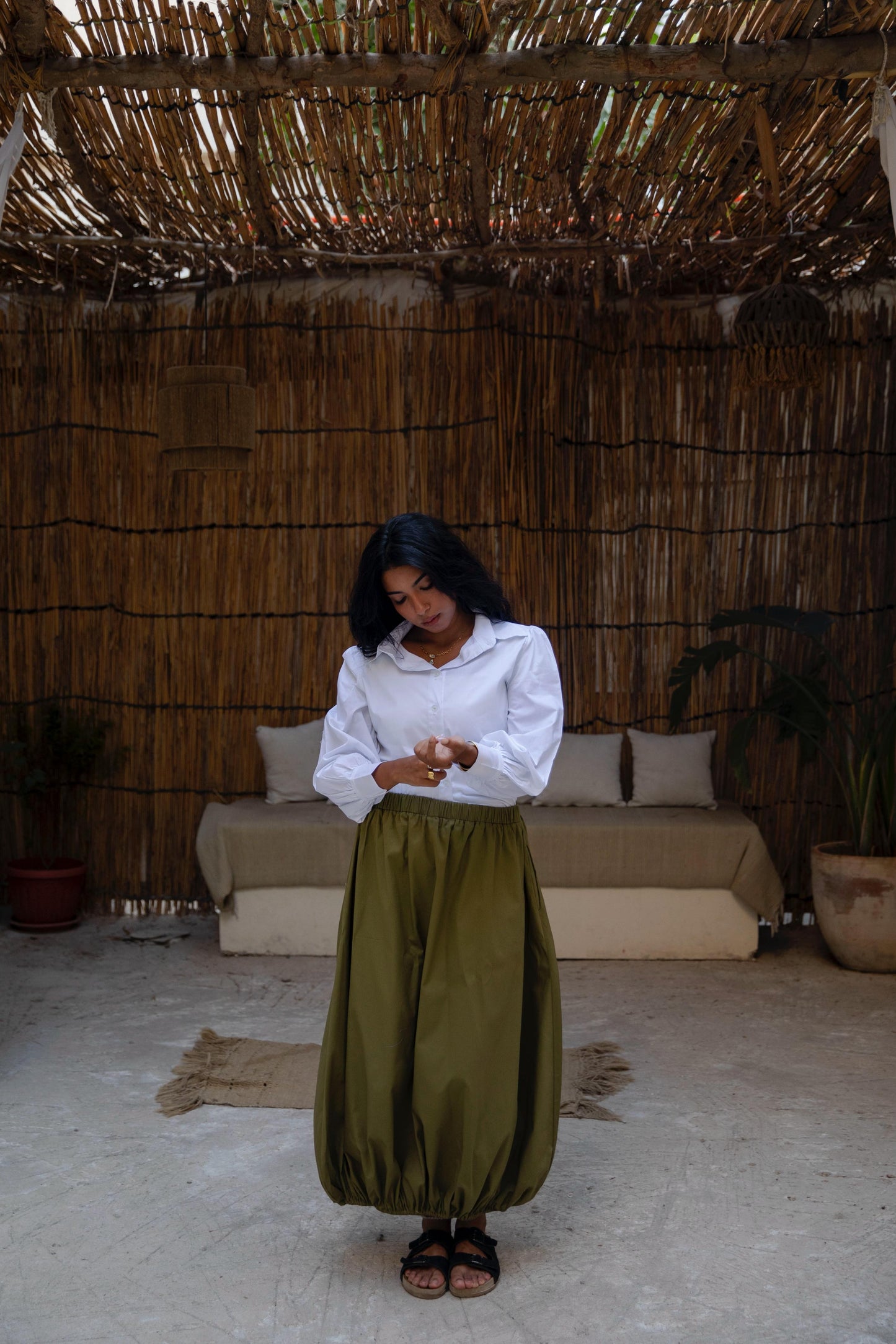 Baloon skirt in olive