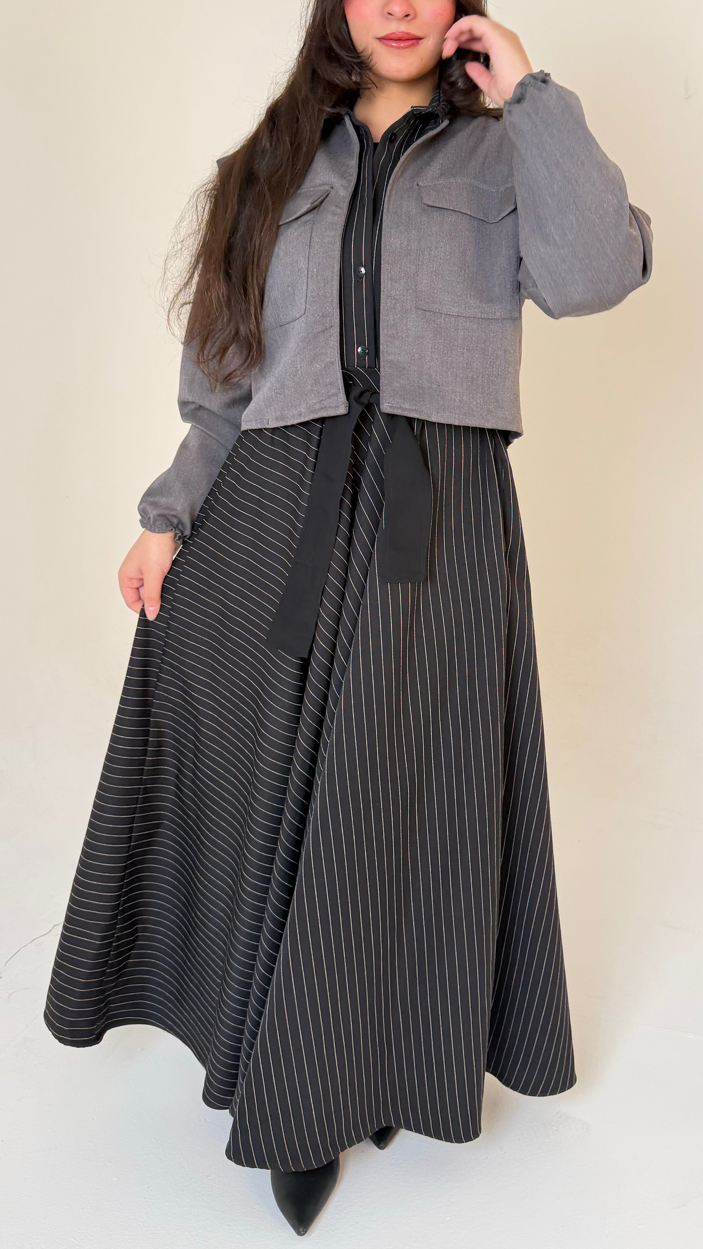 The Layered Signature Dress-Black with grey