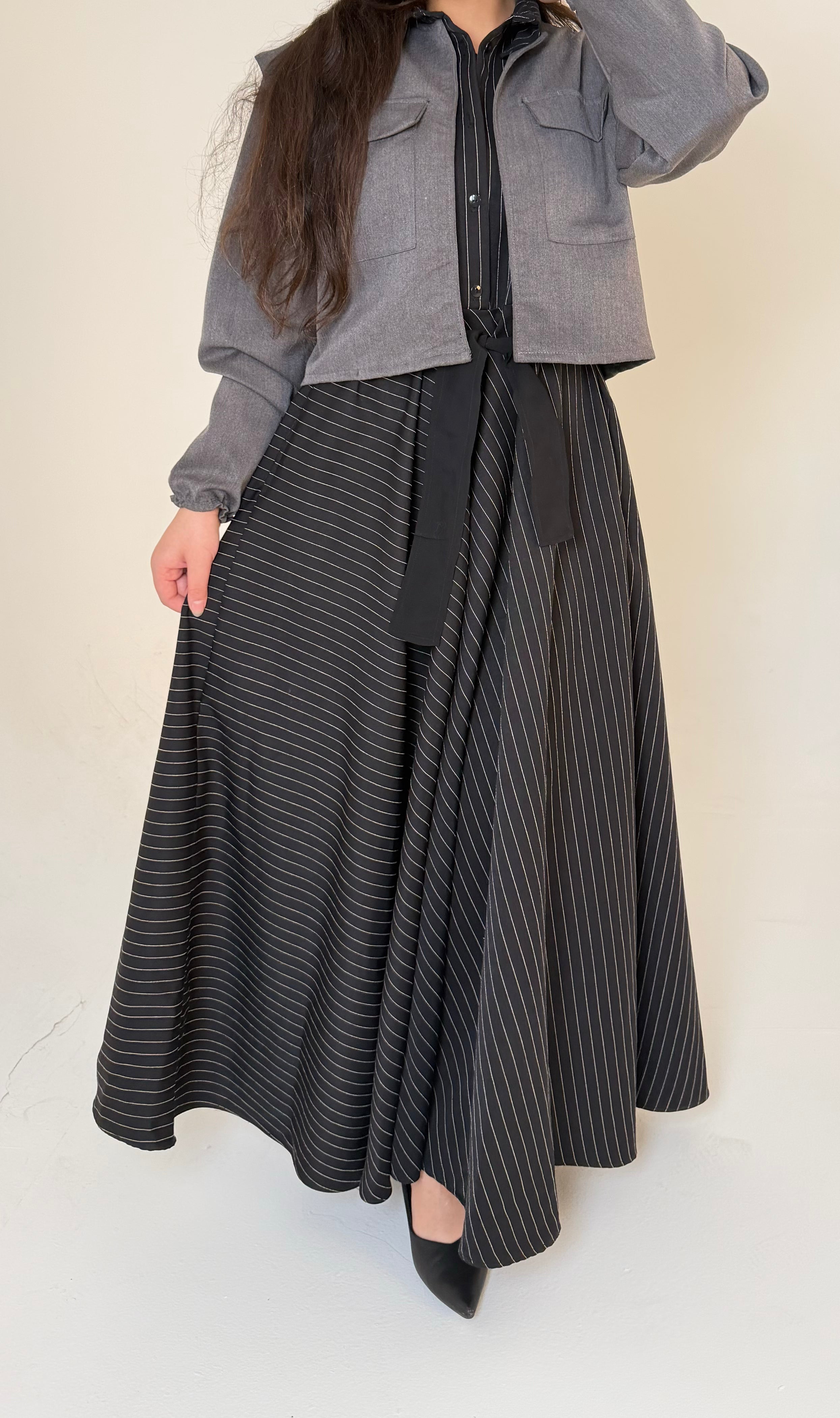 The Layered Signature Dress-Black with grey