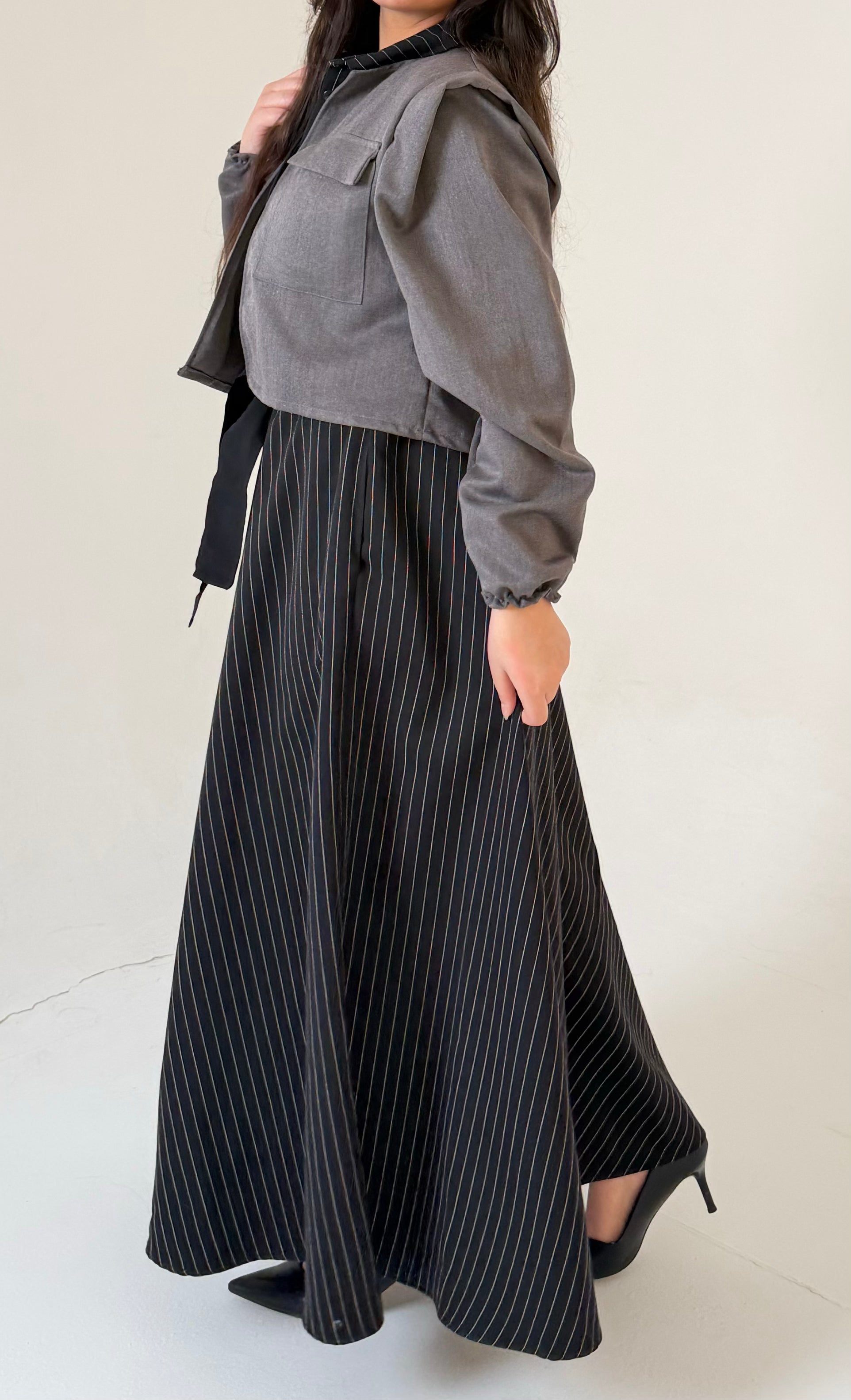 The Layered Signature Dress-Black with grey