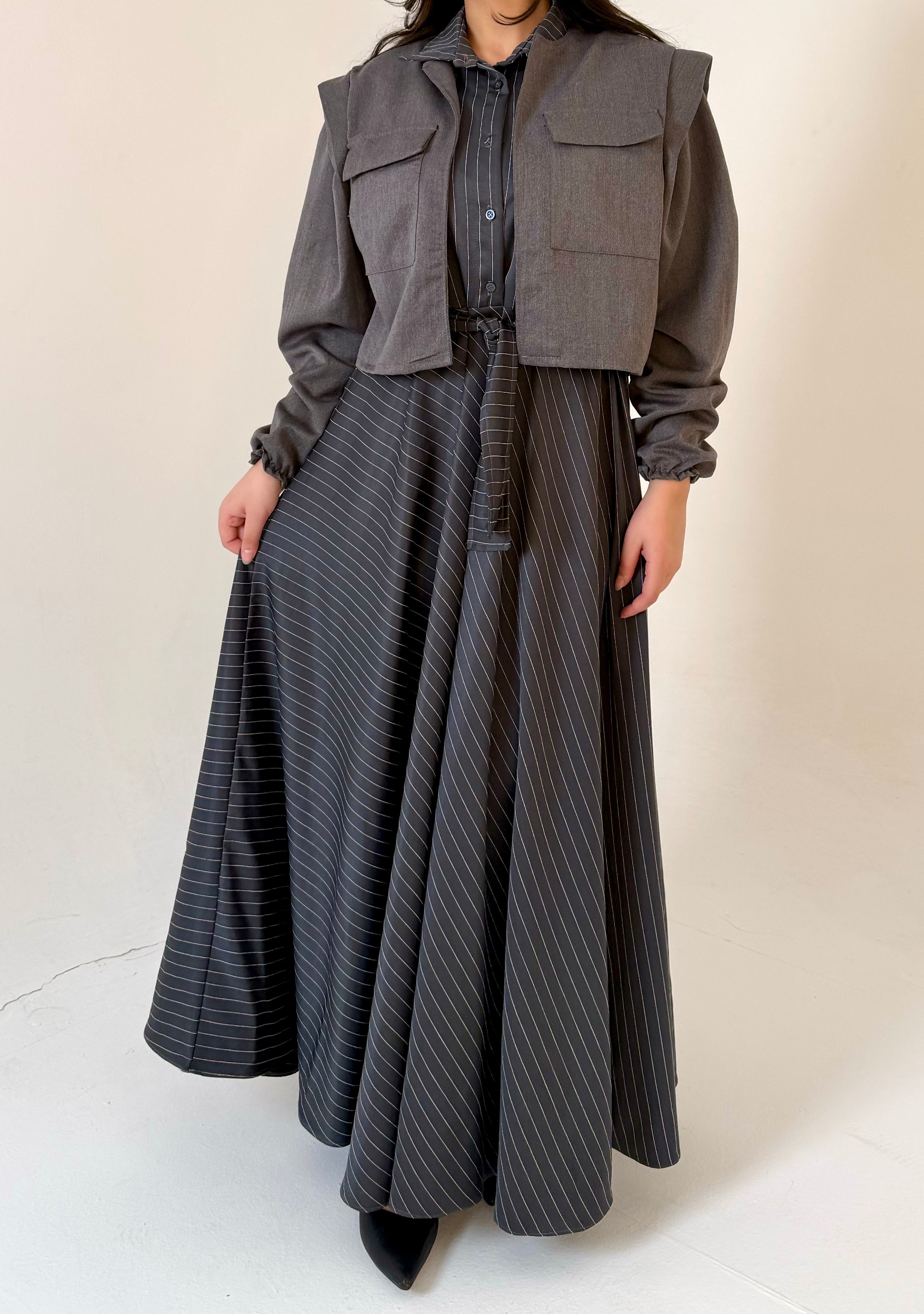 The Layered Signature Dress-Black with grey