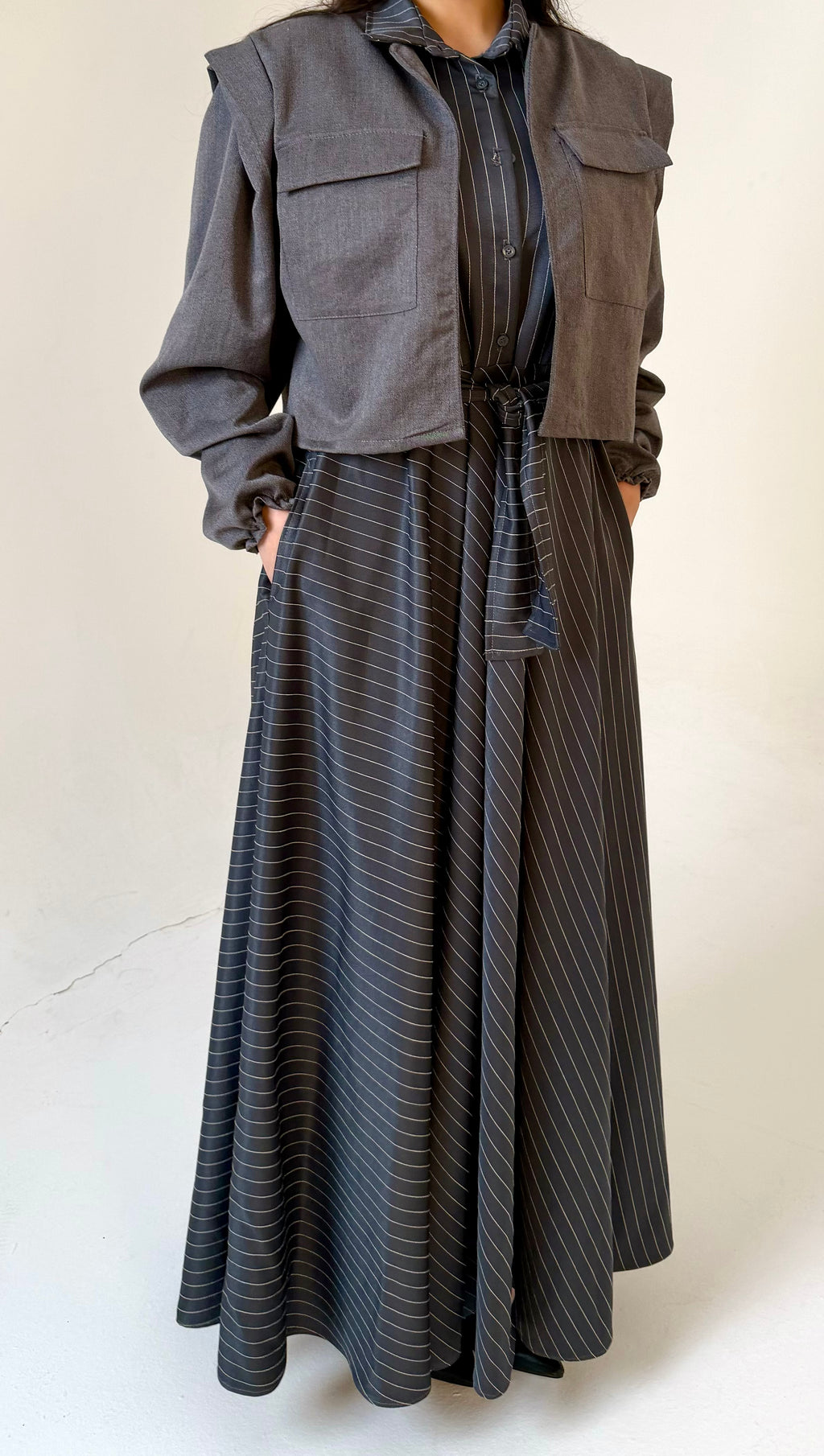 The Layered Signature Dress-Black with grey