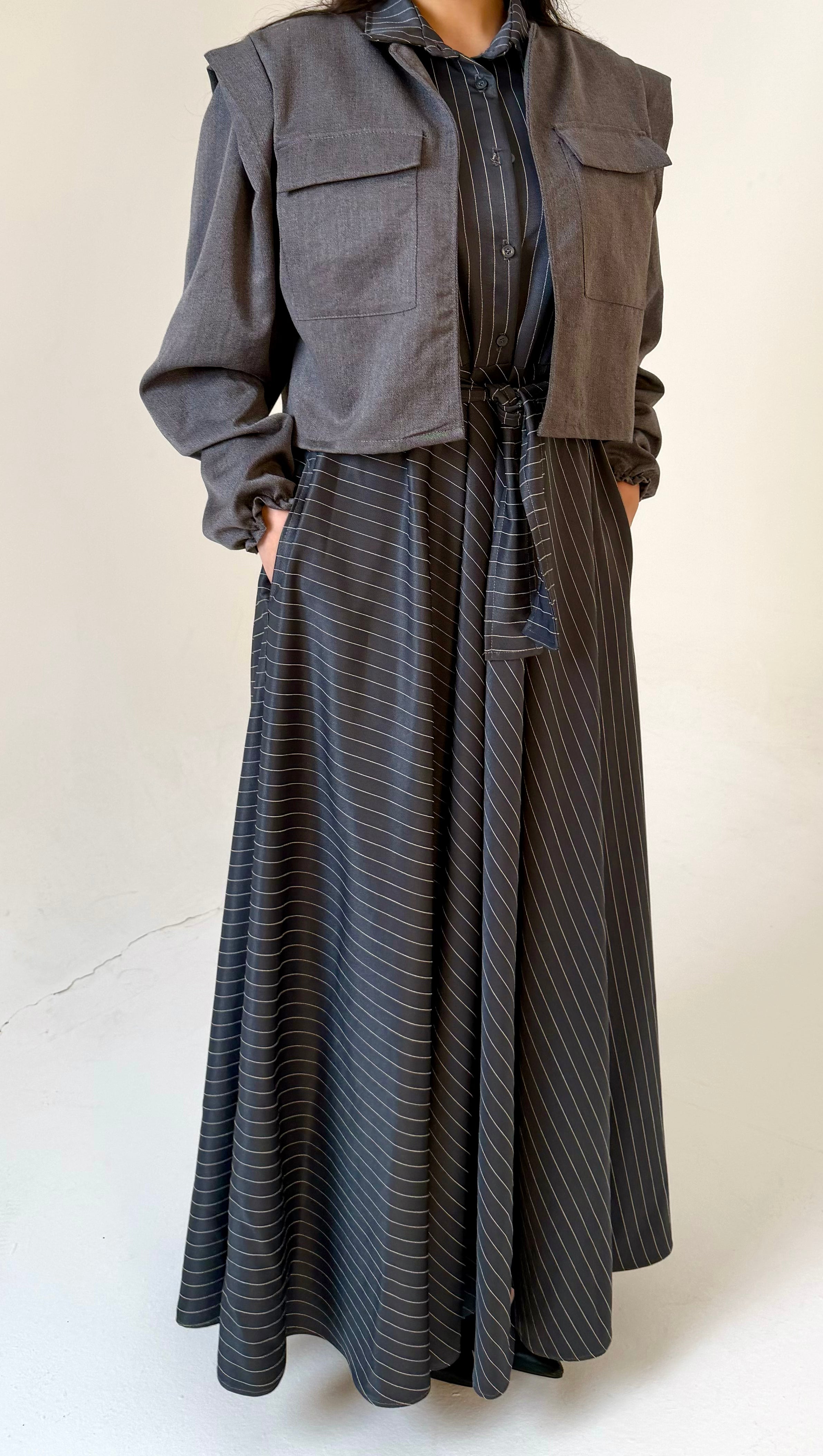 The Layered Signature Dress-Black with grey