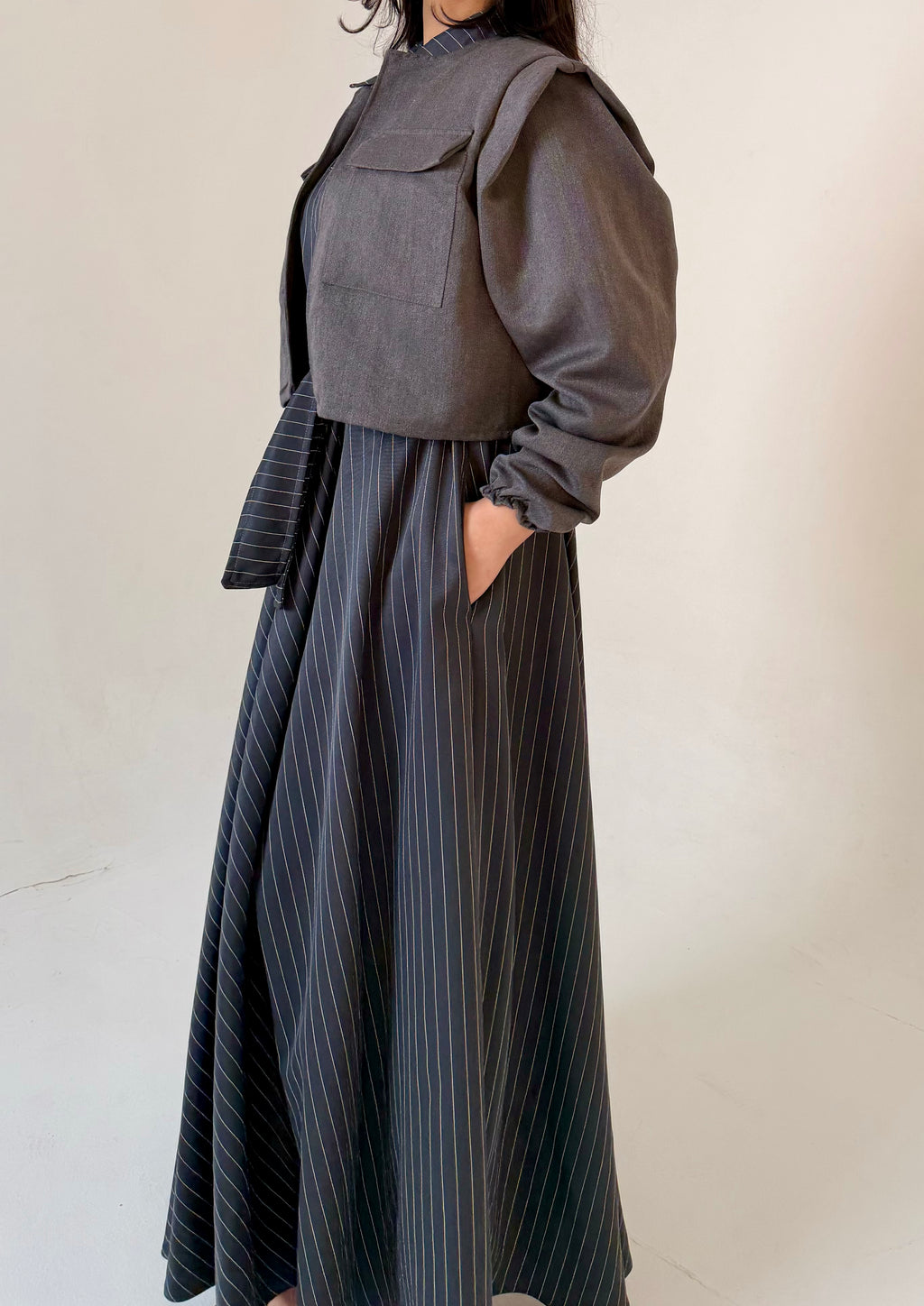 The Layered Signature Dress-Black with grey