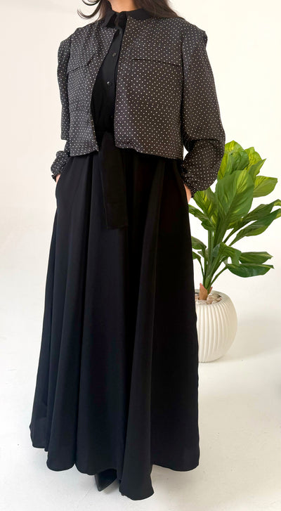 The Layered Signature Dress-Black with Polka dots