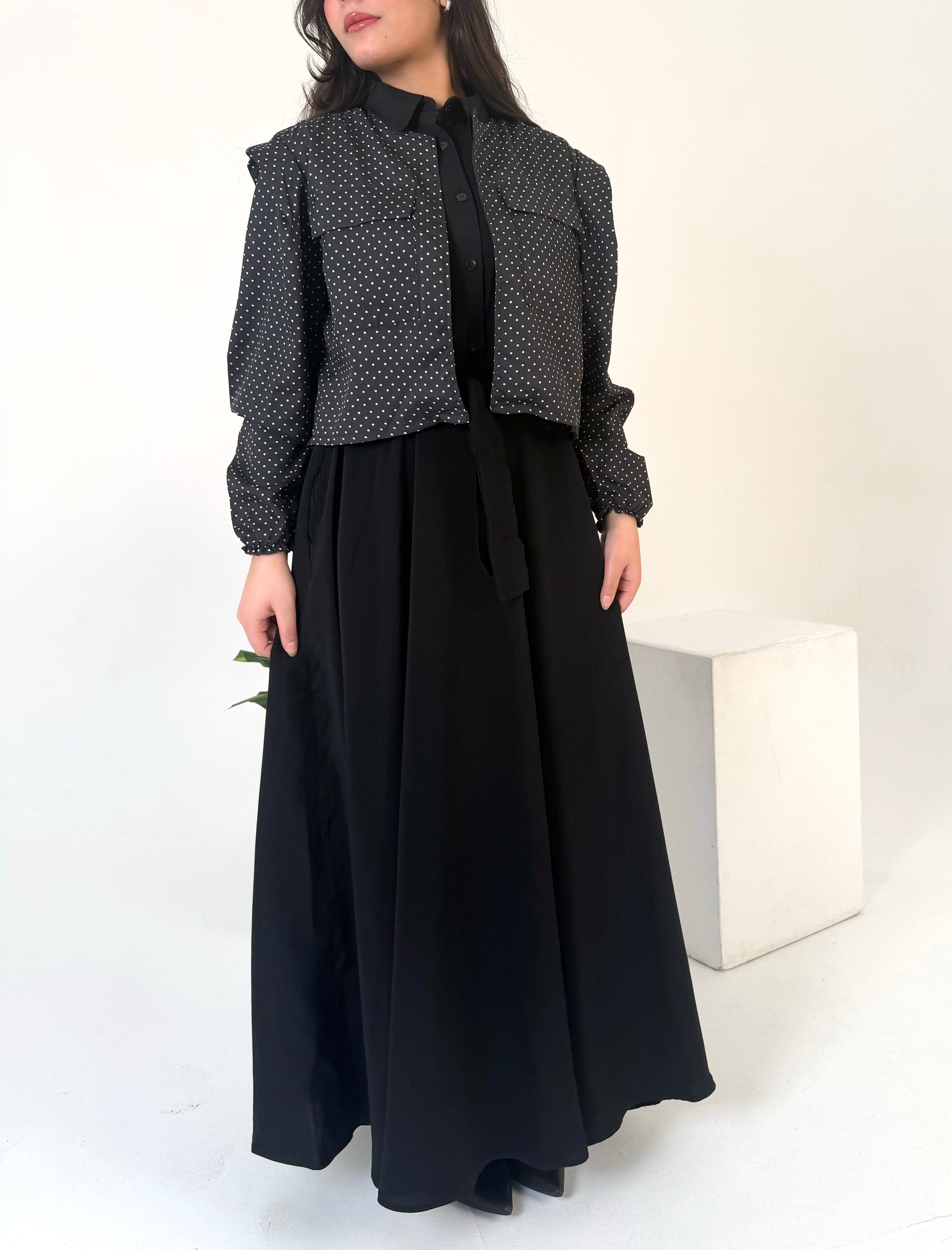 The Layered Signature Dress-Black with Polka dots