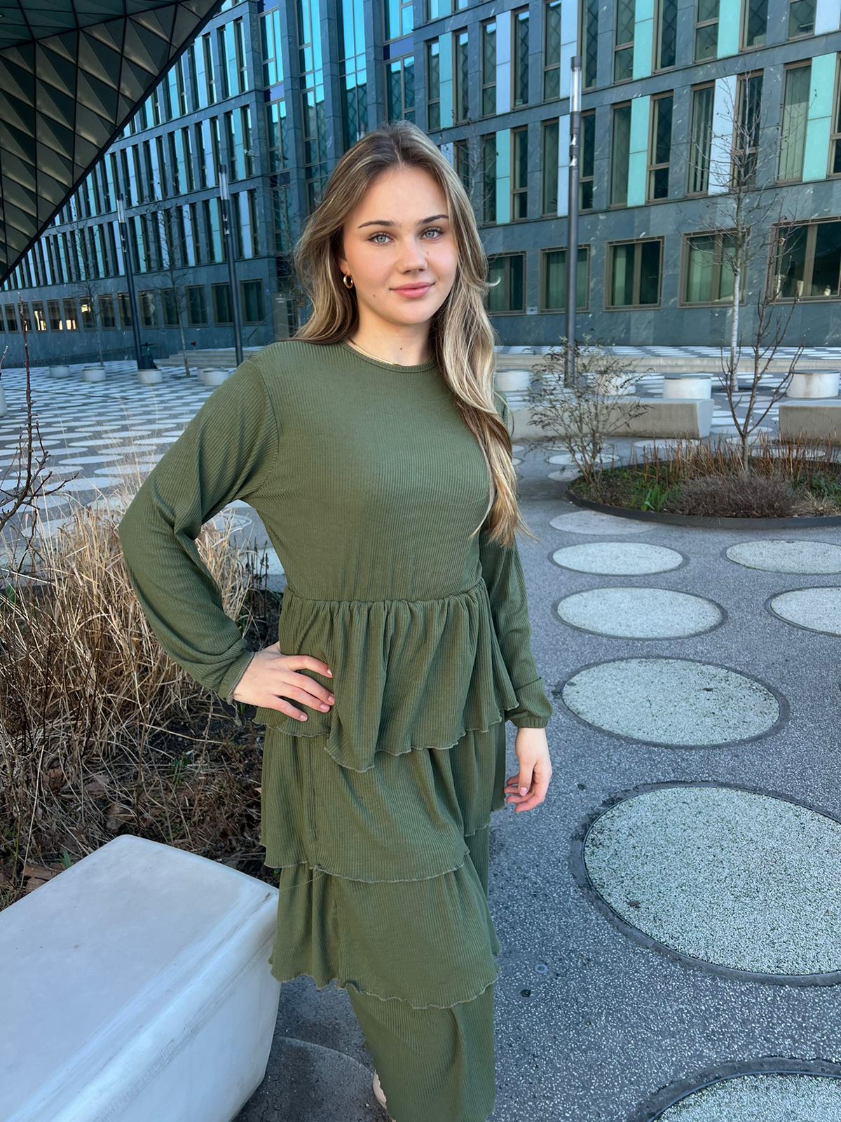 layered dress in olive