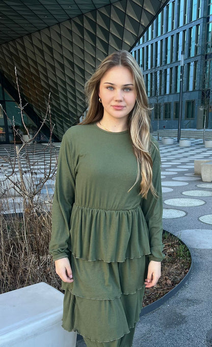 layered dress in olive