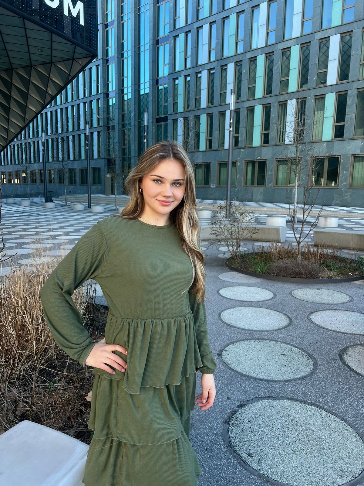 layered dress in olive