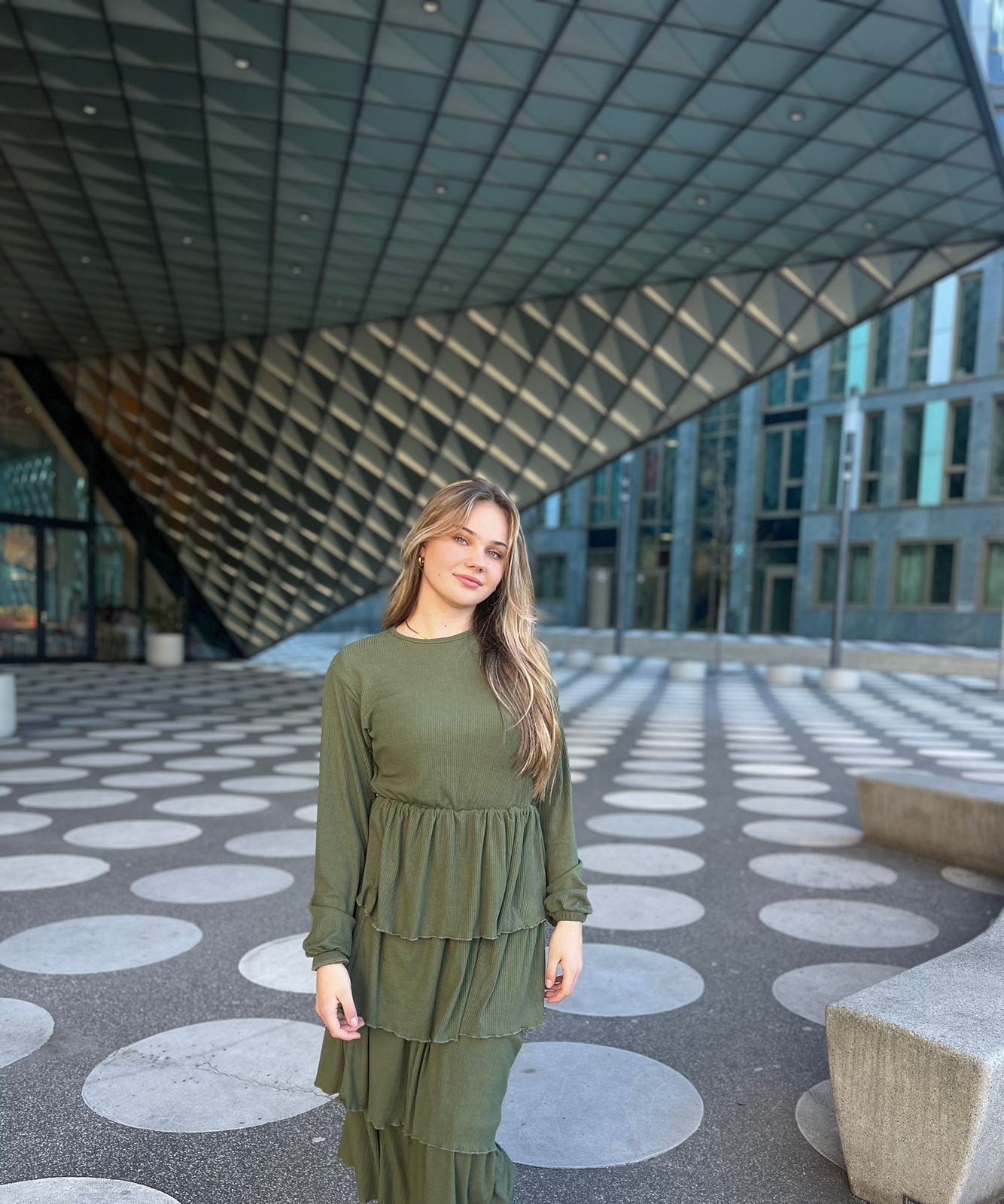 layered dress in olive