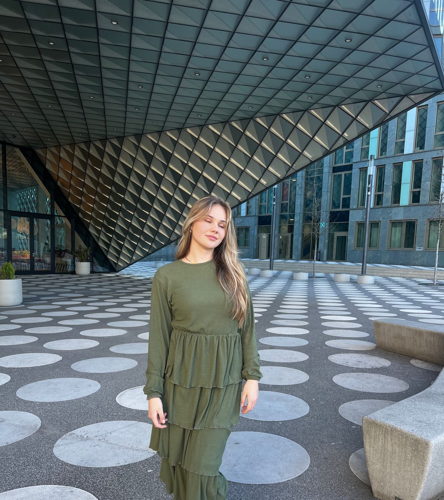 Khaki Cotton Layered Dress