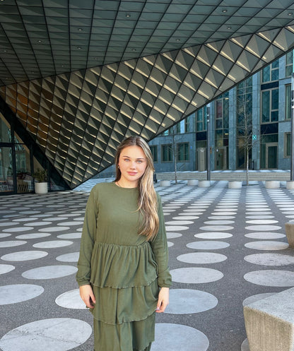 layered dress in olive