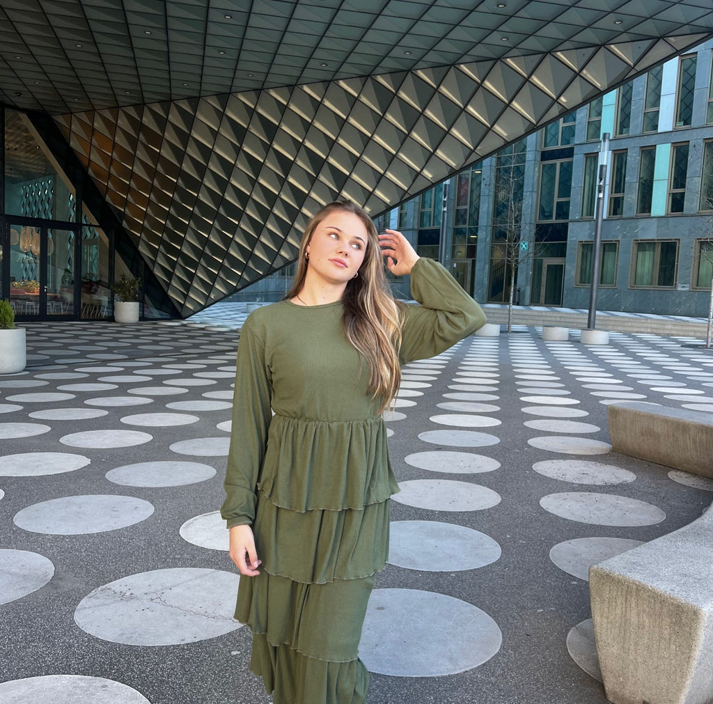 layered dress in olive