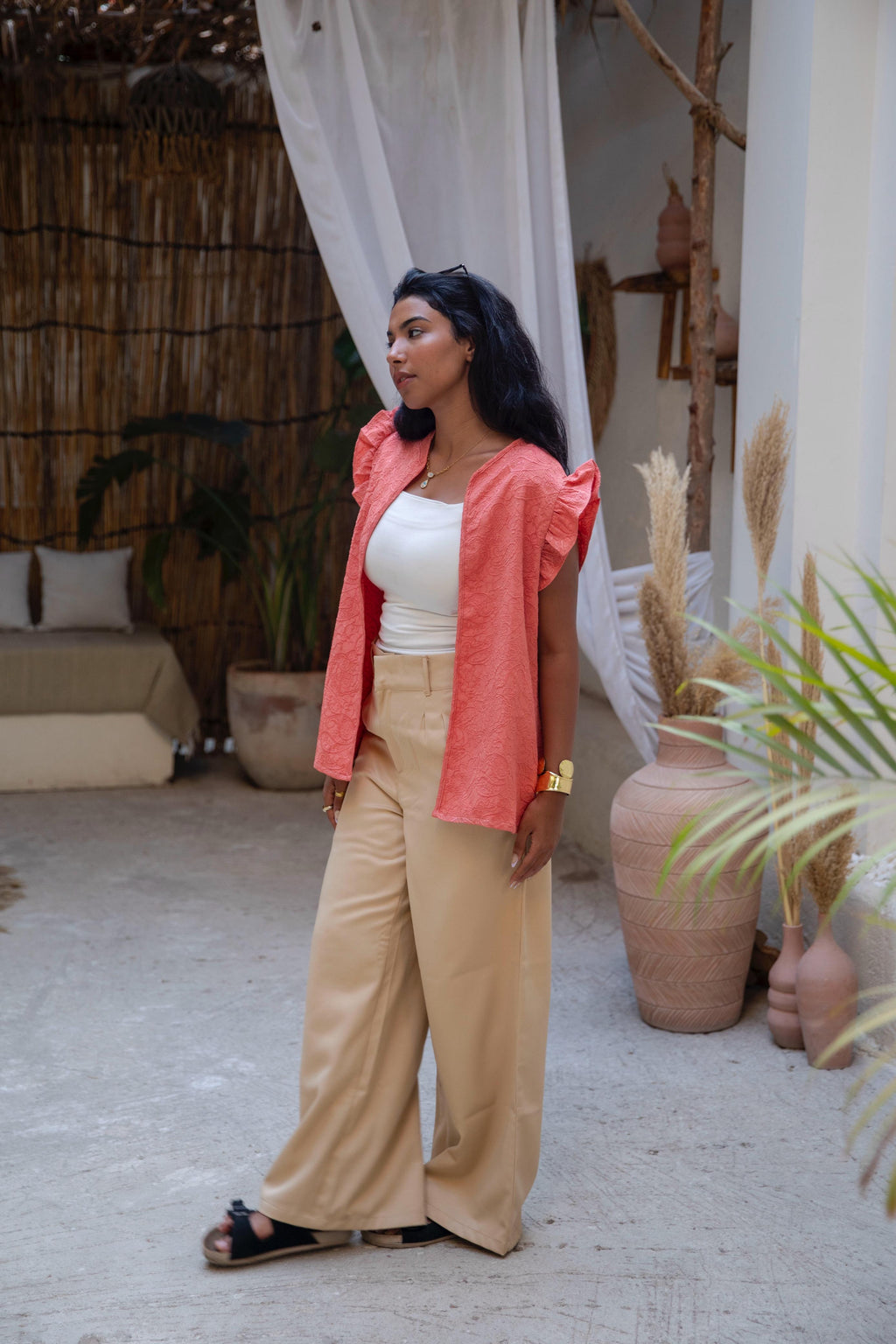 classic pants in cafe