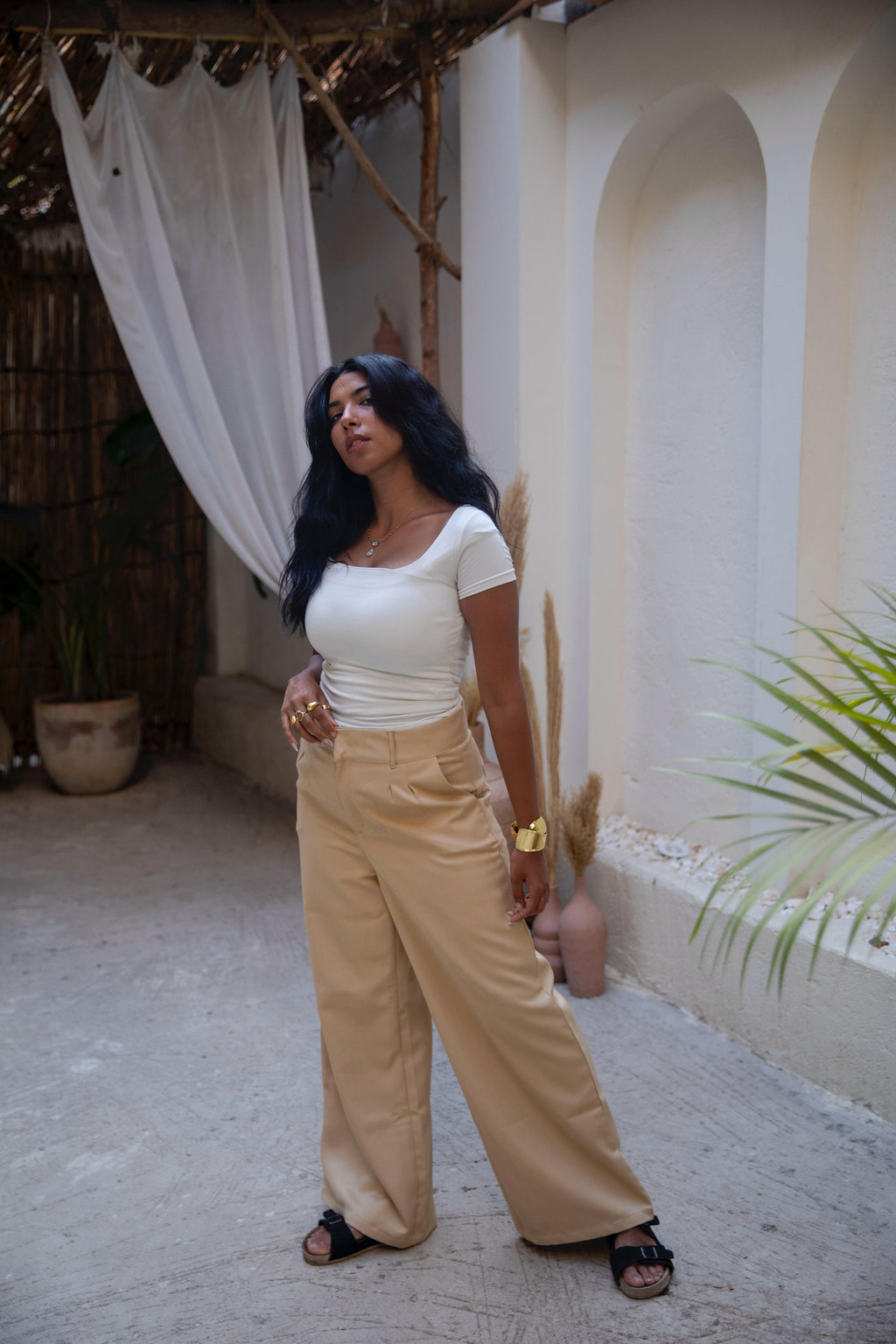 classic pants in cafe