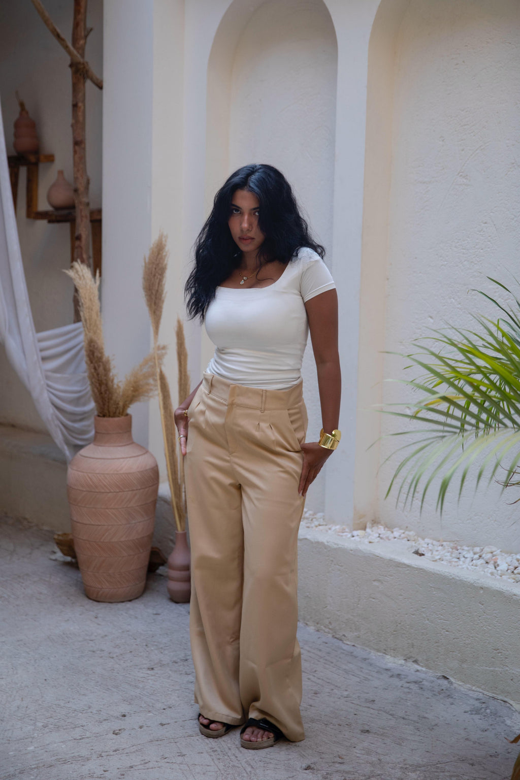 classic pants in cafe