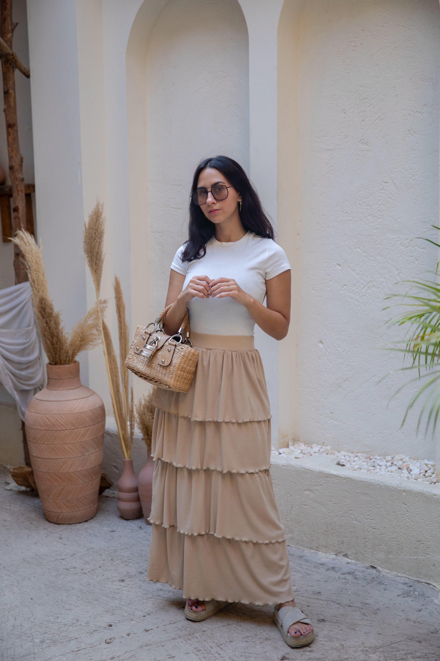 Layered skirt in beige