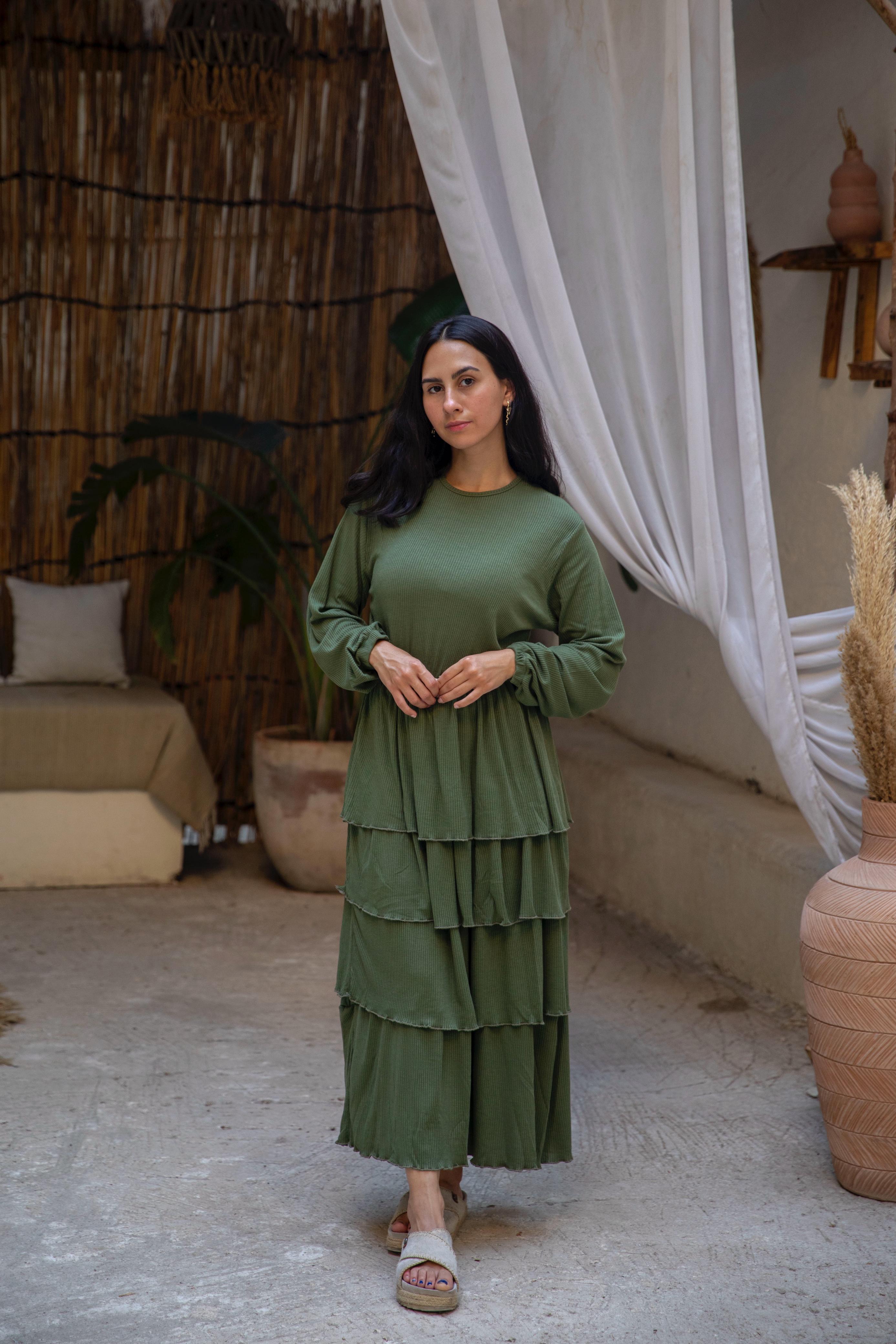 layered dress in olive