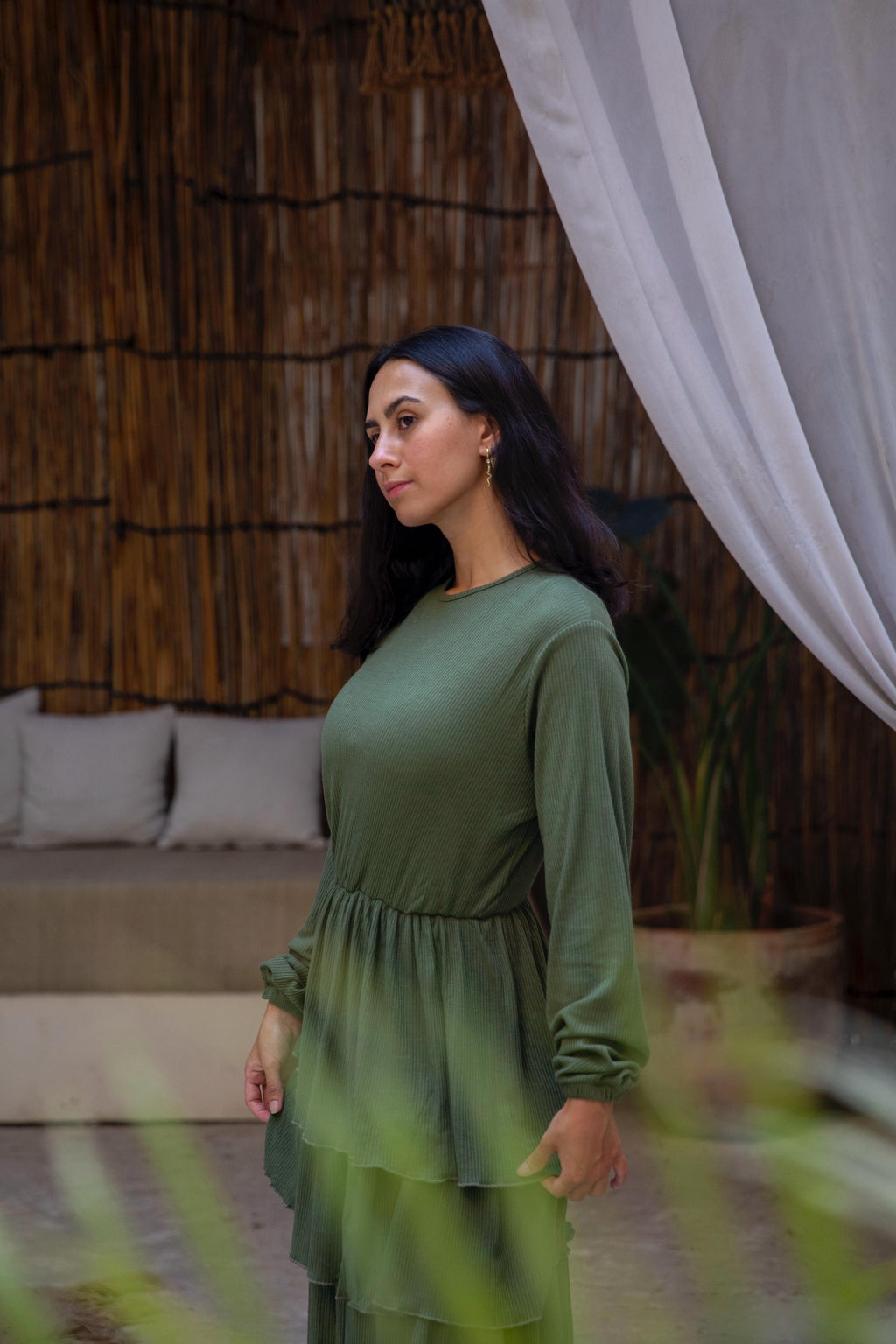 layered dress in olive