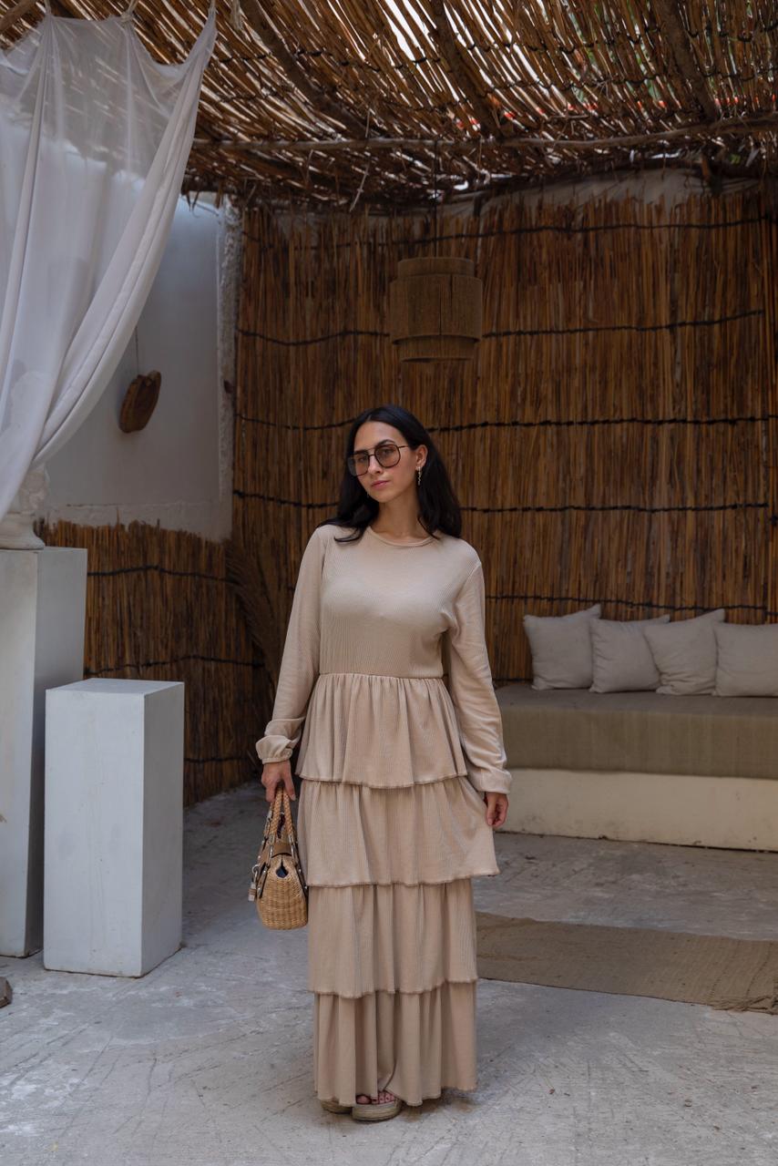 layered dress in beige