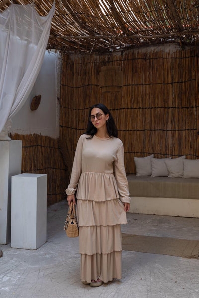 layered dress in beige
