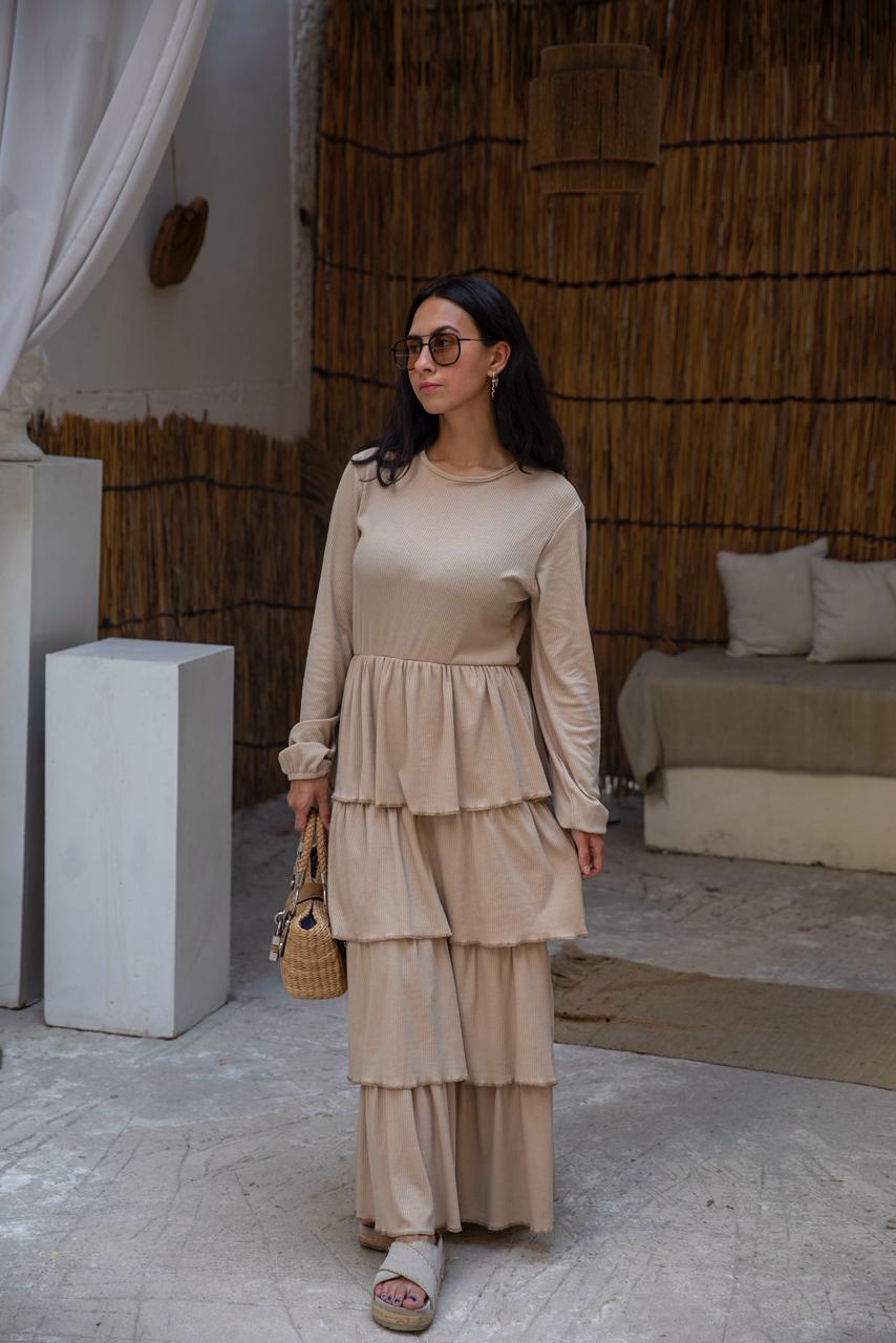 layered dress in beige