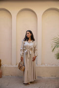 belted shirtdress in beige