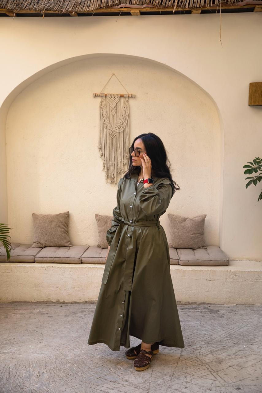 belted shirtdress in olive
