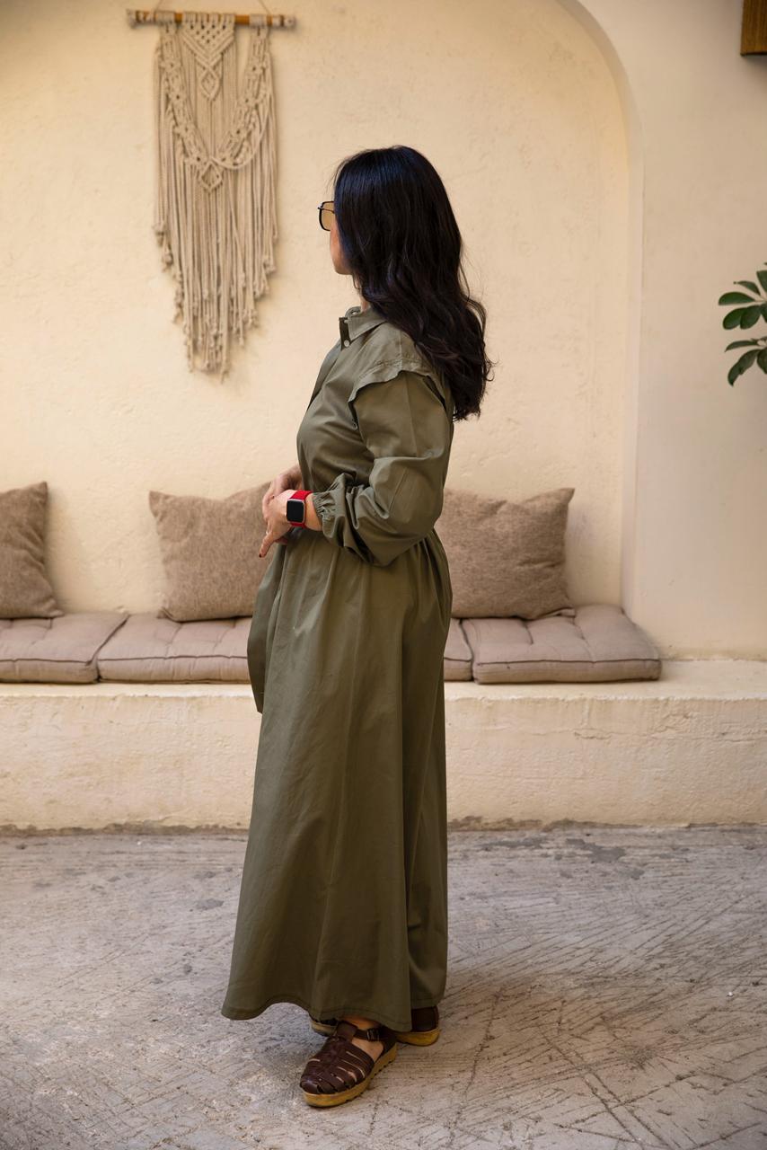 belted shirtdress in olive