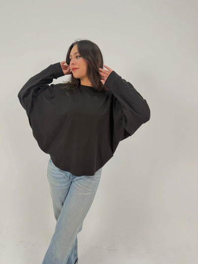 Oversized Batwing Black Cotton T-Shirt