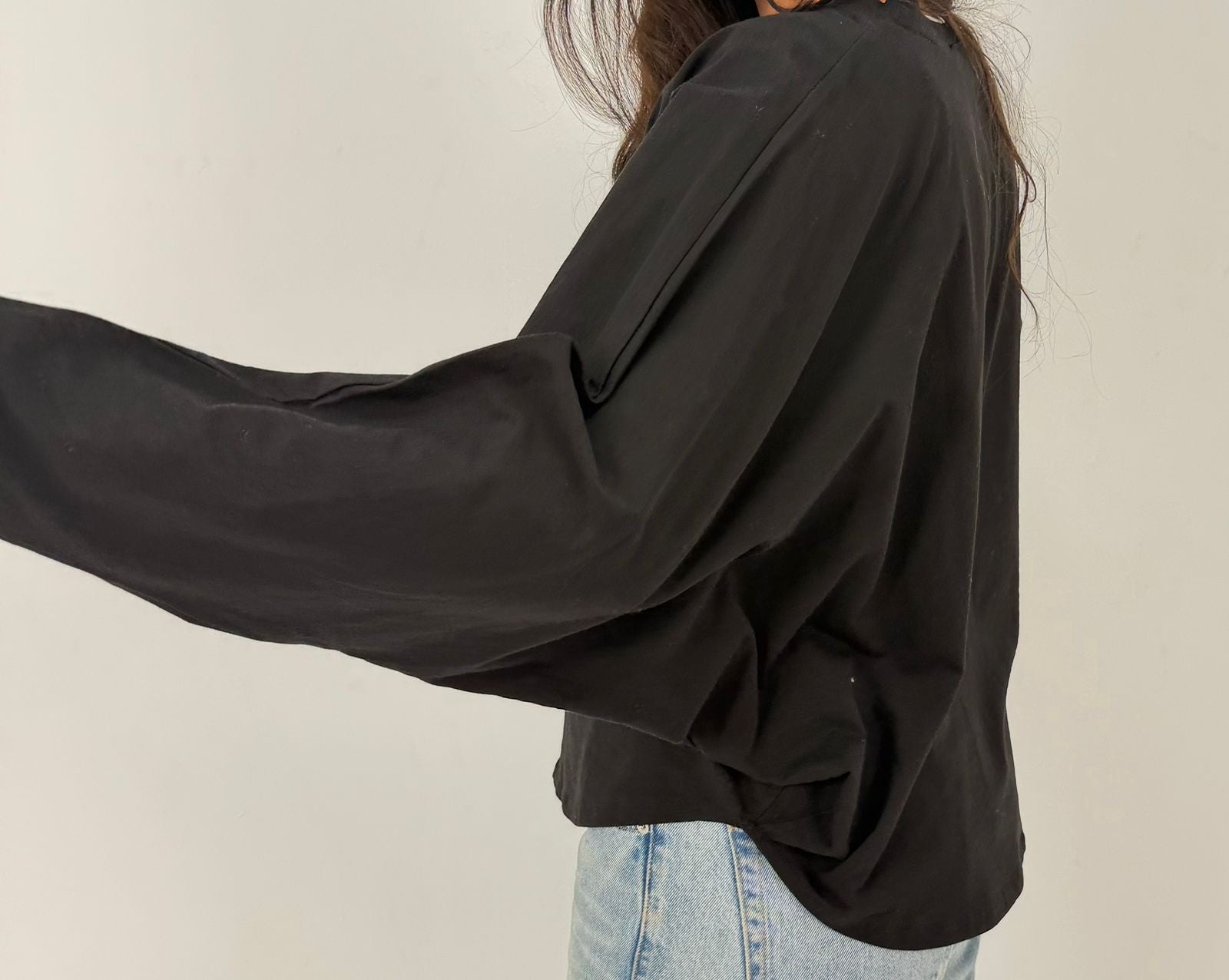 Oversized Batwing Black Cotton T-Shirt